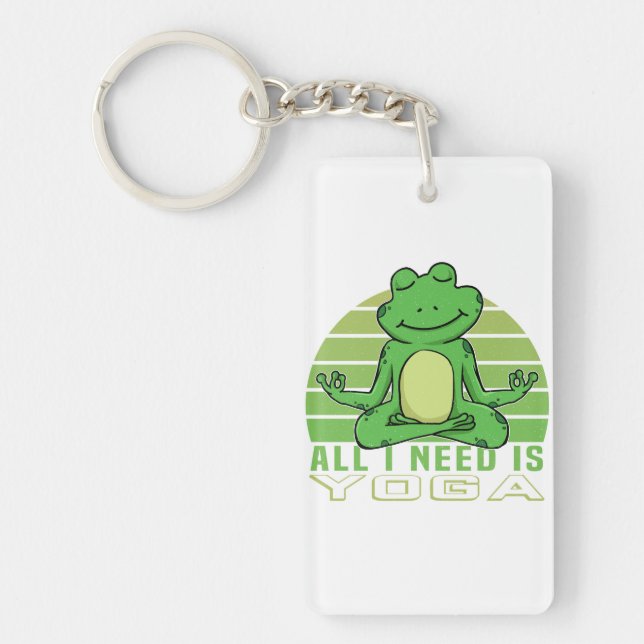 Cute funny frog doing yoga. funny yoga poses keychain (Front)