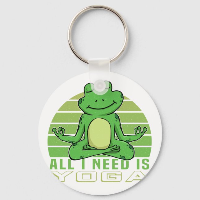 Cute funny frog doing yoga. funny yoga poses keychain (Front)