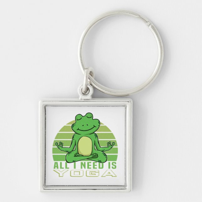 Cute funny frog doing yoga. funny yoga poses keychain (Front)