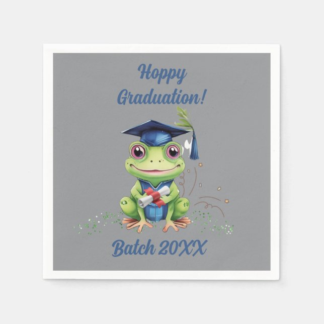 Cute Funny Frog Hoppy Graduation Batch Party Napkins (Front)