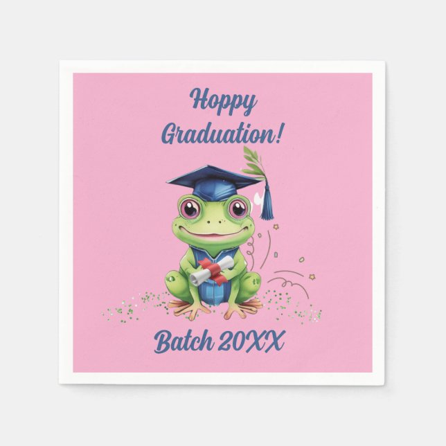 Cute Funny Frog Hoppy Graduation Batch Party Napkins (Front)