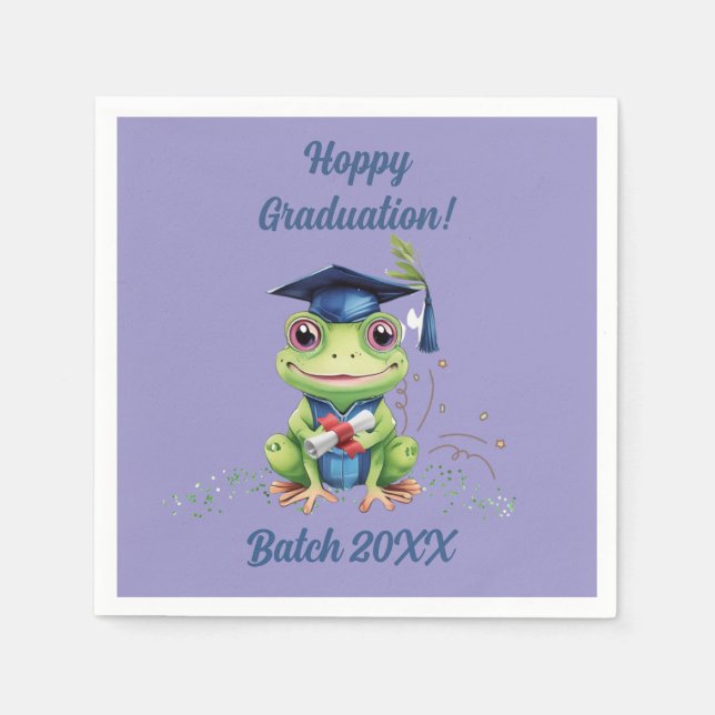 Cute Funny Frog Hoppy Graduation Batch Party Napkins (Front)