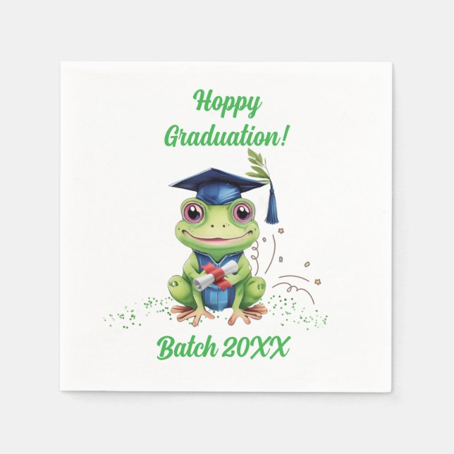 Cute Funny Frog Hoppy Graduation Batch Party Napkins (Front)