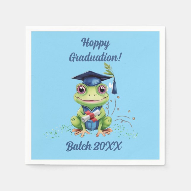 Cute Funny Frog Hoppy Graduation Batch Party Napkins (Front)