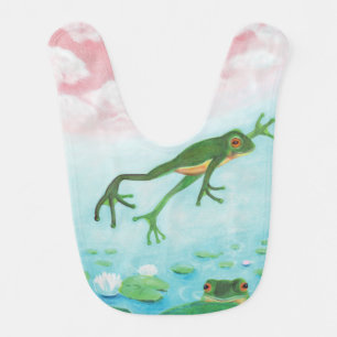 Cute Funny Frog Jumps Into The Pond  Baby Bib