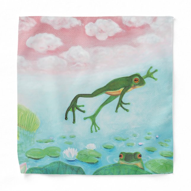 Cute Funny Frog Jumps Into The Pond  Bandana (Front)