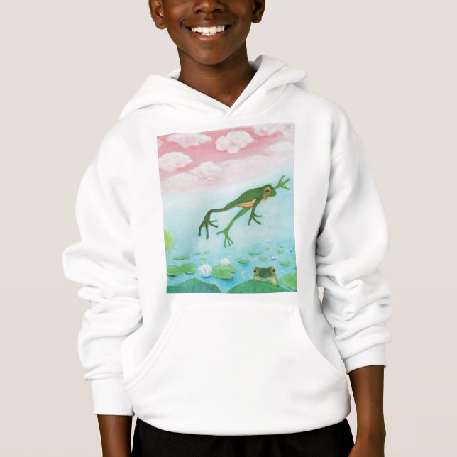 Cute Funny Frog Jumps Into The Pond Hoodie (Front)