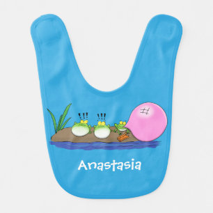 Cute funny frogs bubblegum cartoon illustration baby bib