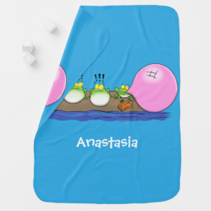Cute funny frogs bubblegum cartoon illustration baby blanket