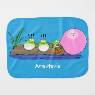 Cute funny frogs bubblegum cartoon illustration baby burp cloth