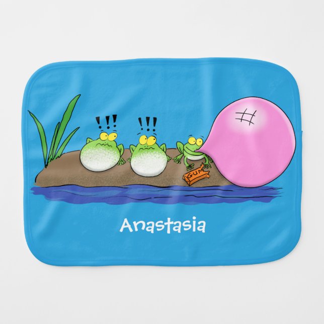 Cute funny frogs bubblegum cartoon illustration baby burp cloth (Front Horizontal)