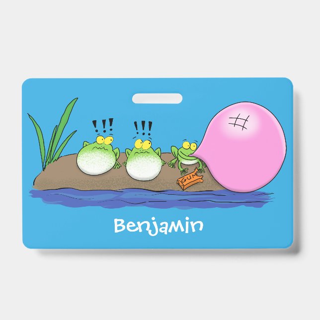 Cute funny frogs bubblegum cartoon illustration badge (Front)