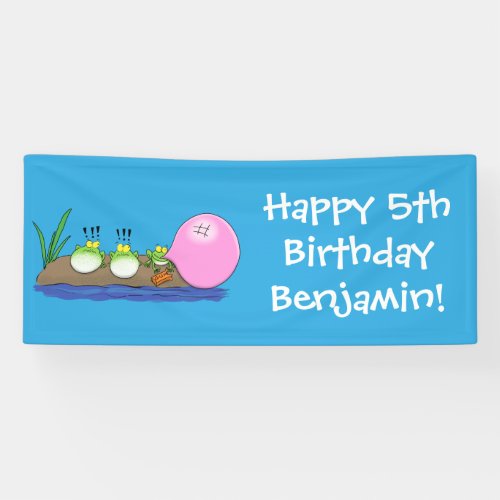 Cute funny frogs bubblegum cartoon illustration banner