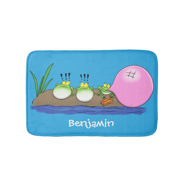 Cute funny frogs bubblegum cartoon illustration bath mat (Front)
