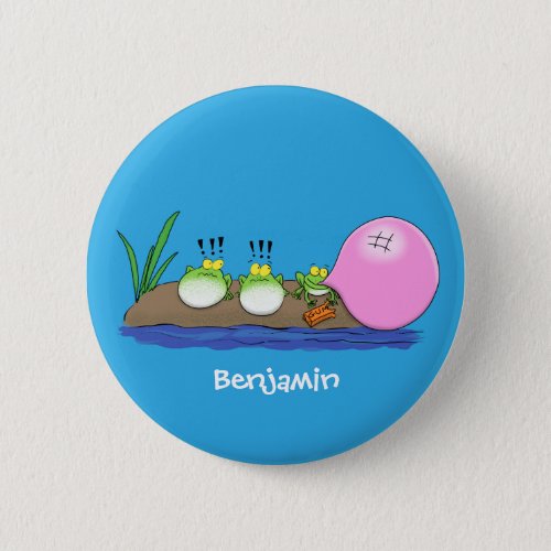 Cute funny frogs bubblegum cartoon illustration button