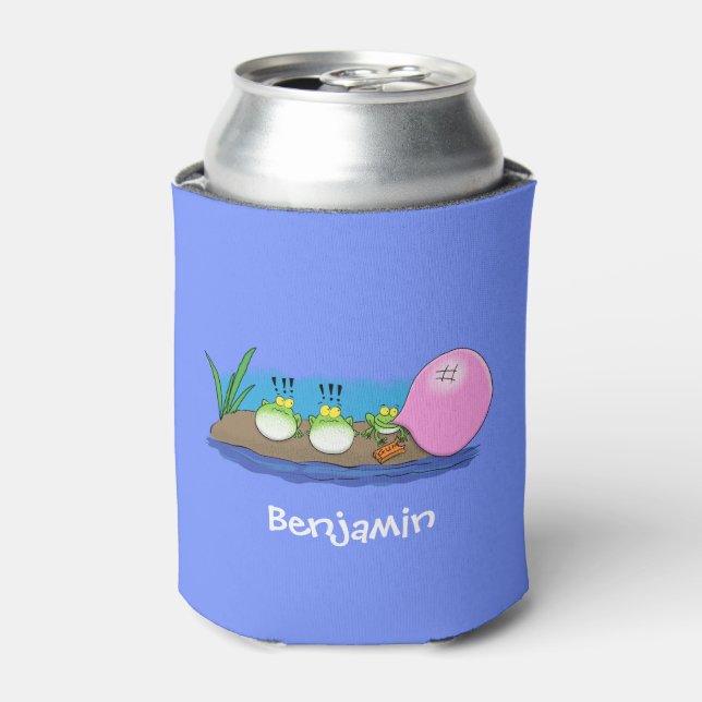 Cute funny frogs bubblegum cartoon illustration can cooler (Can Front)