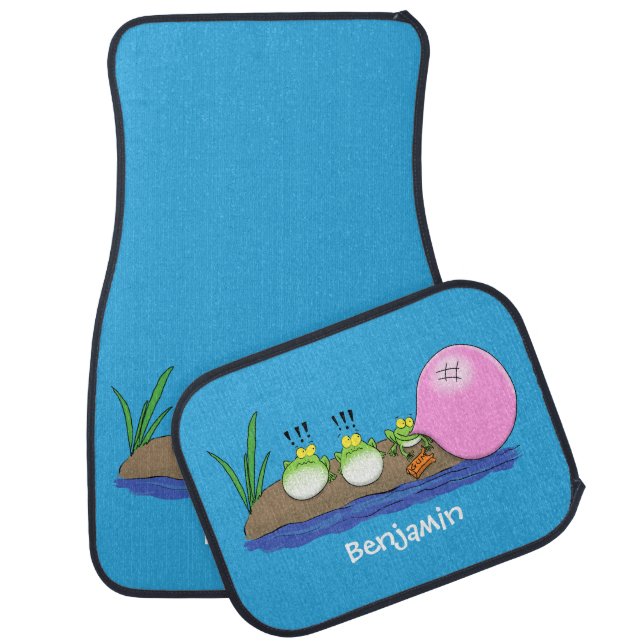 Cute funny frogs bubblegum cartoon illustration  car floor mat (Set)