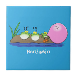 Cute funny frogs bubblegum cartoon illustration ceramic tile