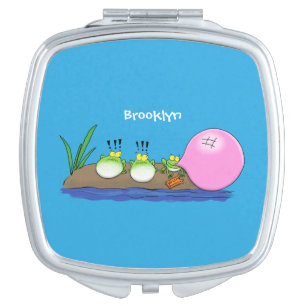 Cute funny frogs bubblegum cartoon illustration compact mirror