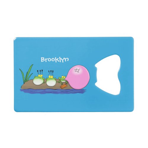 Cute funny frogs bubblegum cartoon illustration credit card bottle opener