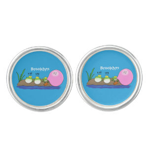 Cute funny frogs bubblegum cartoon illustration cufflinks