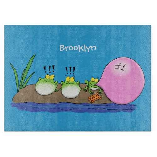 Cute funny frogs bubblegum cartoon illustration cutting board