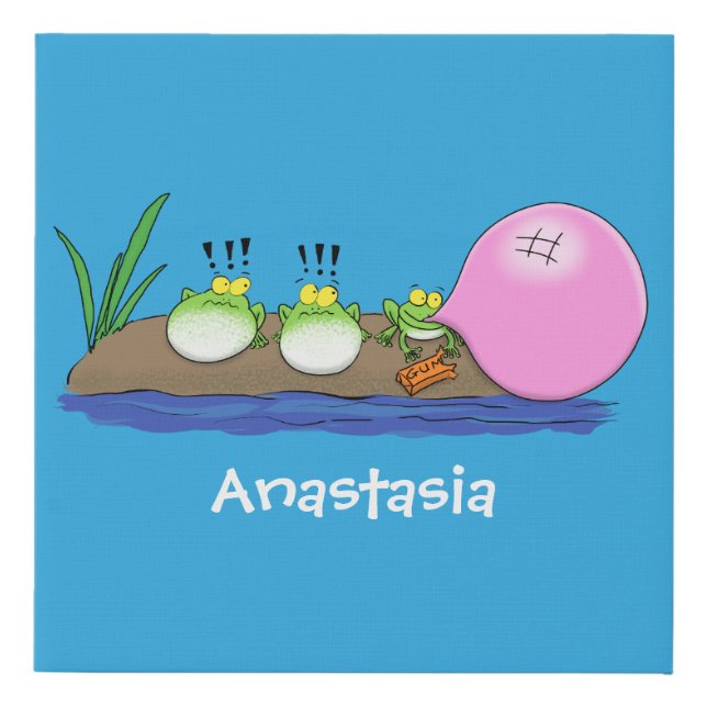 Cute funny frogs bubblegum cartoon illustration faux canvas print (Front)