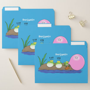 Cute funny frogs bubblegum cartoon illustration file folder