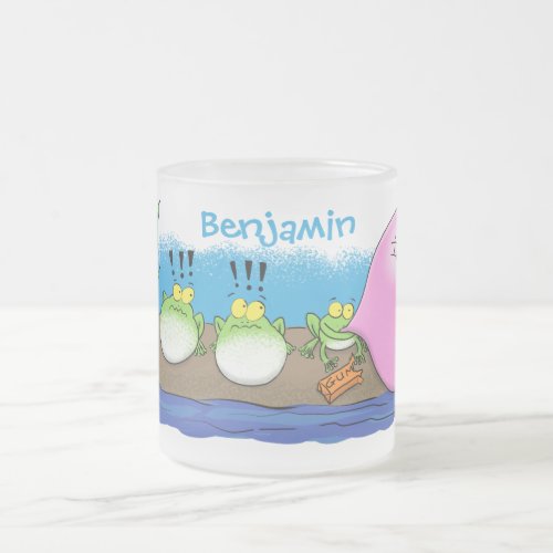 Cute funny frogs bubblegum cartoon illustration frosted glass coffee mug