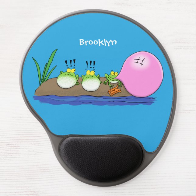 Cute funny frogs bubblegum cartoon illustration gel mouse pad (Front)