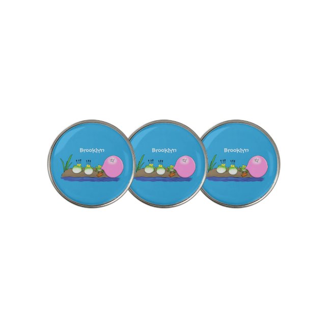 Cute funny frogs bubblegum cartoon illustration golf ball marker (3 Up)