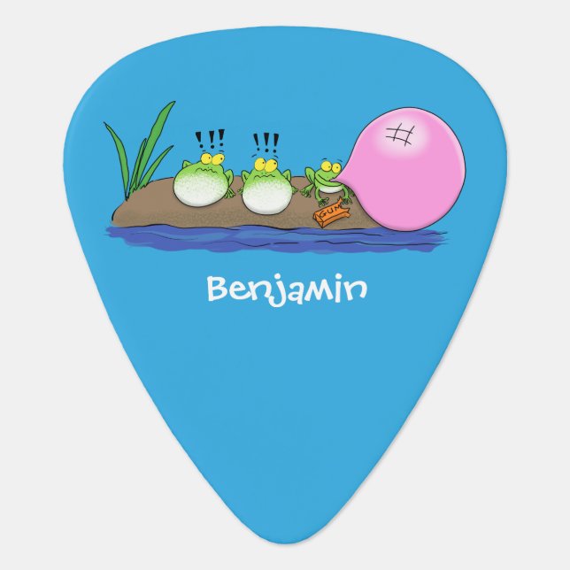 Cute funny frogs bubblegum cartoon illustration  guitar pick (Front)