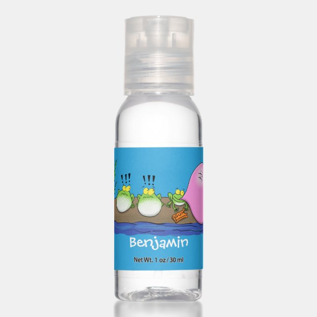 Cute funny frogs bubblegum cartoon illustration hand sanitizer (Front)