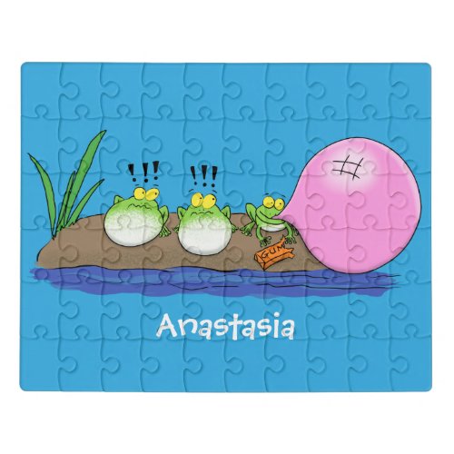 Cute funny frogs bubblegum cartoon illustration jigsaw puzzle