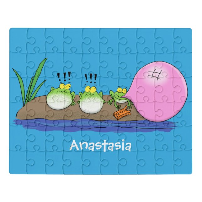Cute funny frogs bubblegum cartoon illustration jigsaw puzzle (Puzzle Horizontal)