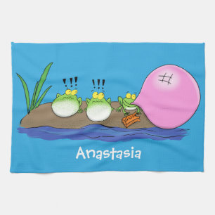 Cute funny frogs bubblegum cartoon illustration kitchen towel