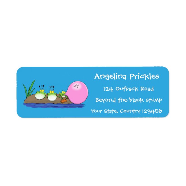 Cute funny frogs bubblegum cartoon illustration label (Front)