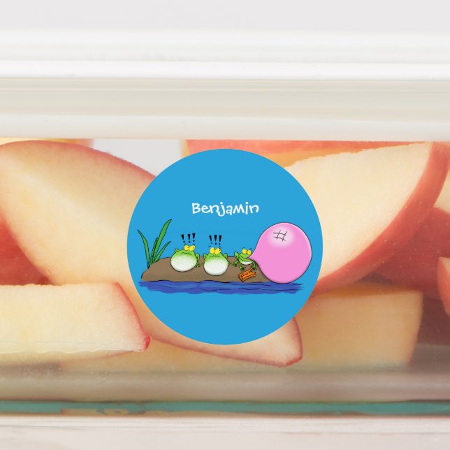 Cute funny frogs bubblegum cartoon illustration labels (Affixed)