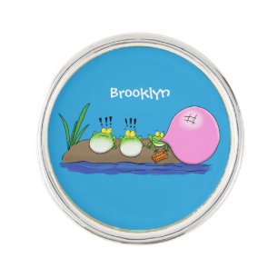 Cute funny frogs bubblegum cartoon illustration lapel pin