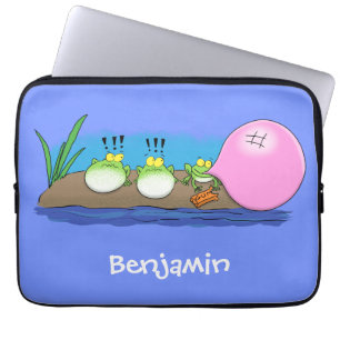 Cute funny frogs bubblegum cartoon illustration laptop sleeve