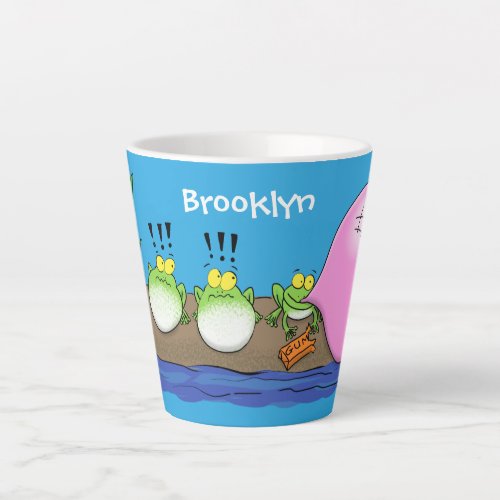 Cute funny frogs bubblegum cartoon illustration latte mug