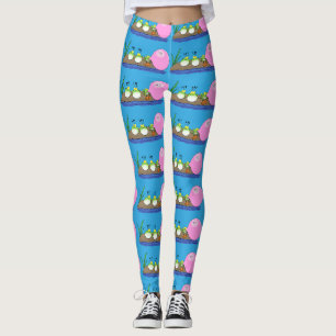 Cute funny frogs bubblegum cartoon illustration leggings