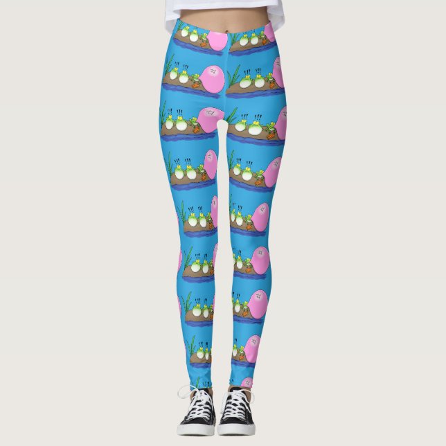 Cute funny frogs bubblegum cartoon illustration leggings (Front)