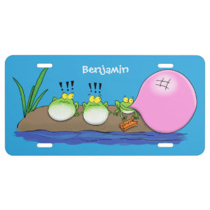 Cute funny frogs bubblegum cartoon illustration license plate
