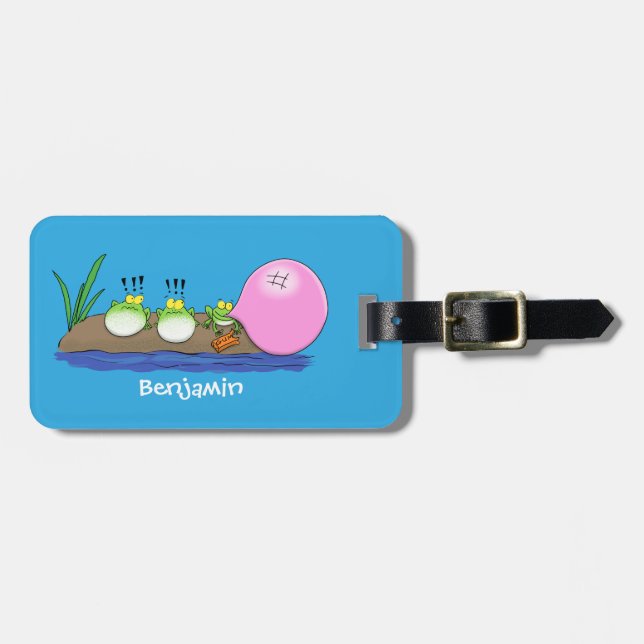 Cute funny frogs bubblegum cartoon illustration luggage tag (Front Horizontal)