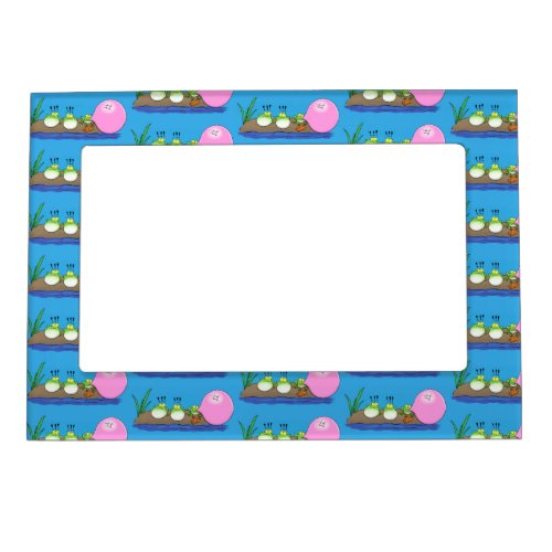 Cute funny frogs bubblegum cartoon illustration magnetic frame