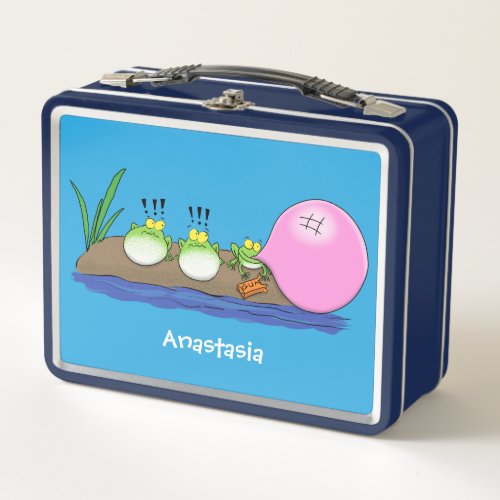 Cute funny frogs bubblegum cartoon illustration metal lunch box