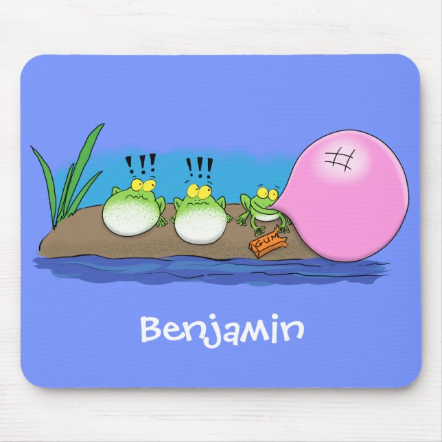 Cute funny frogs bubblegum cartoon illustration mouse pad (Front)
