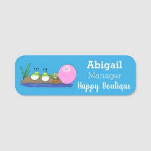 Cute funny frogs bubblegum cartoon illustration name tag