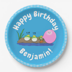 Cute funny frogs bubblegum cartoon illustration paper plates
